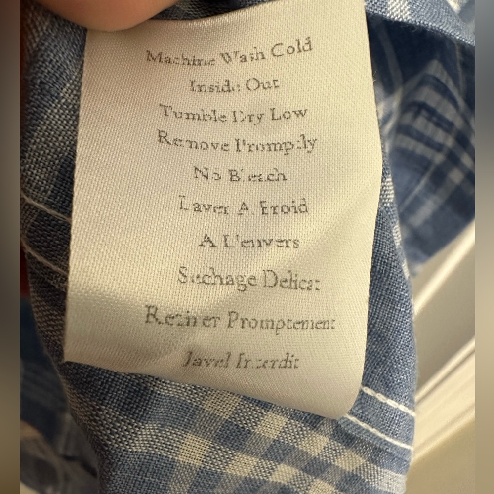 Frank & Eileen Hunter Shirt Dress Size Small Linen Blue Plaid Long Sleeve - Picture 7 of 7